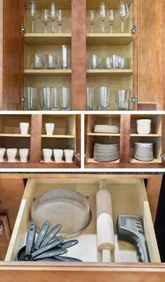 a cabinet filled with plates and bowls and dishes at LUX Waterfront Disney Vacation Home with Private Pool, Spa, Soft Serve Ice Cream Maker, Game Room, Ensuites, & More! Sleeps 24! in Kissimmee