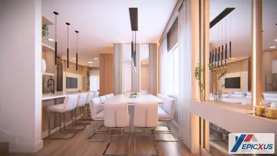 a dining room with a white table and white chairs at The Epic San Diego Paradiso Grande Orlando in Orlando