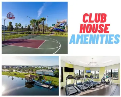 a collage of photos of a club house amenities at 3120-102 Resort Pool View Disney Universal Orlando in Kissimmee