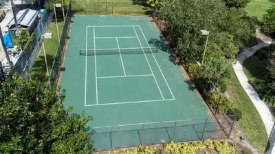 an overhead view of a tennis court at Estúdio The Enclave – Piscinas, academia e vista in Orlando