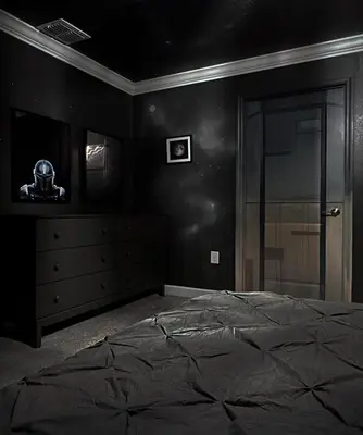 a black bedroom with a bed and a door at Last Minute Disney Luxury Townhouse with Private Pool. Book Now SLR557 in Kissimmee
