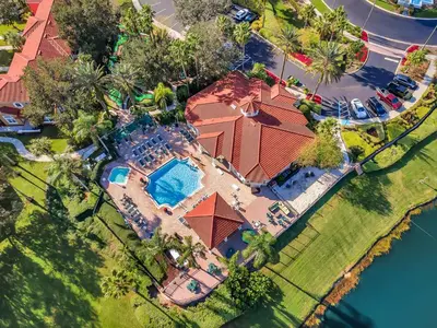 an overhead view of a house with a swimming pool at Magic Getaway at Emerald Island in Kissimmee