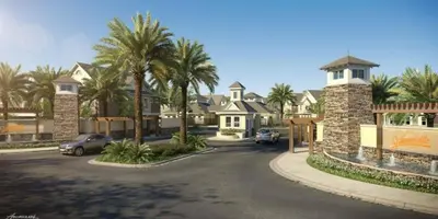 a street in a residential neighborhood with palm trees at Magic 5bd House 8 min from Disney in Orlando