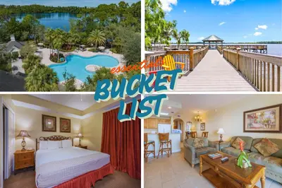 a collage of photos of a hotel room and a resort at Disney Dream Condo & Lake View Awaits in Orlando