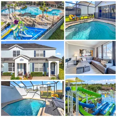 a collage of pictures of a pool and a house at T2531M Windsor Hills Resort 3Bedrm Private Pool in Orlando