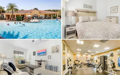 a collage of photos of a hotel with a swimming pool at OAKWATER KISSIMMEE 3 BEDS in Orlando