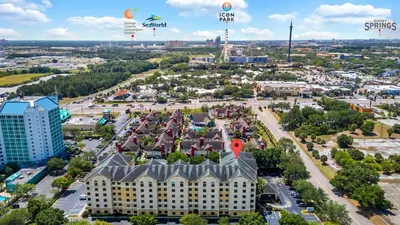 an aerial view of a building in a city at Suite near Epic Universe & Universal, free parking in Orlando