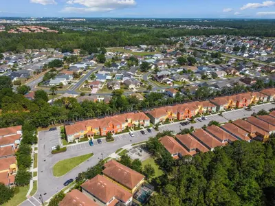 an aerial view of a residential suburb at Orlando Getaway w Heated Pool in Kissimmee