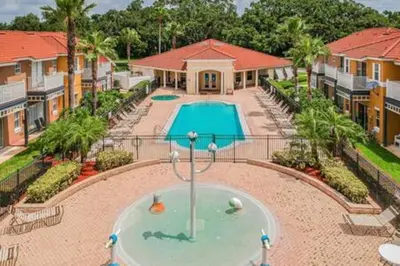 an aerial view of a swimming pool at a house at Family Villa near Disney – 15 Min in Kissimmee