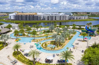 an aerial view of a water park at a resort at Top House with Private Pool and Resort in Kissimmee