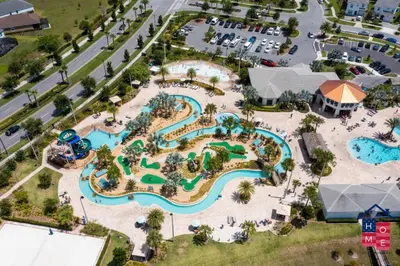 an aerial view of a pool at a resort at Lake View Condo with Resort in Kissimmee