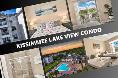 a collage of pictures of a bedroom and a living room at Secret Resort Kissimmee Lakeview Condo in Kissimmee