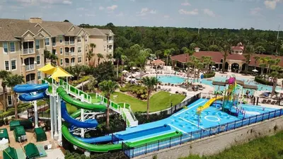 an aerial view of a water park with a water slide at Condo 3Q Windsor Hills — Perto da Disney in Orlando