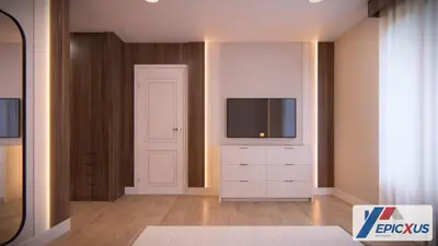 a living room with a television on a white dresser at The Epic San Francisco Vista Cay Orlando Florida in Orlando