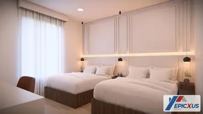 a hotel room with two beds and a window at The Epic San Francisco Vista Cay Orlando Florida in Orlando