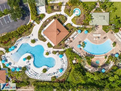 an overhead view of a pool at a resort at The Epic Barcelona Penthouse Vista Cay Orlando Florida in Orlando