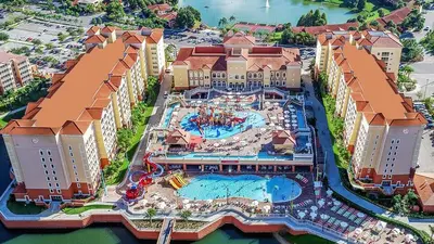 an aerial view of a resort with a water park at Westgate Town Center Resort in Orlando