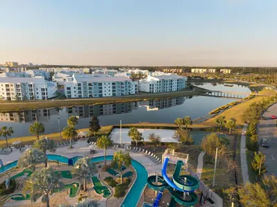 an aerial view of a resort with a water park at 207 Storey Lake 6 Guests 2 BDRS near clubhose in Kissimmee