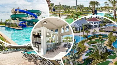 an aerial view of a water park at a resort at Close to Disney! Pool/Spa/Game & Movie room! in Kissimmee