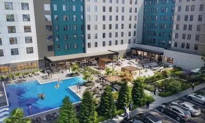 an artist rendering of the proposed redevelopment of the city of philadelphia at EVEN Hotel Orlando Universal Blvd by IHG in Orlando