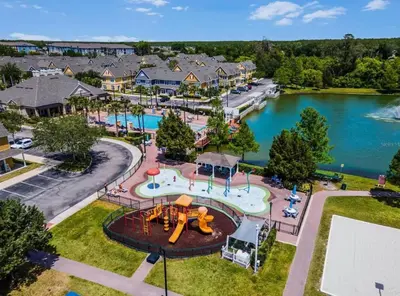 an aerial view of a park with a playground at Condo 4Q Seven Dwarfs Resort - Perto da Disney in Kissimmee