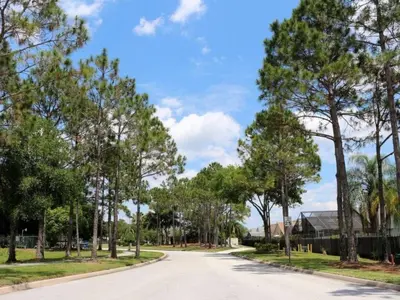 a road in a park with trees and a house at Holiday Home Ausgezeichnetes Preis-Leistungs-Verhältnis Familienvilla - Süd-West Privater Po by Interhome in Kissimmee