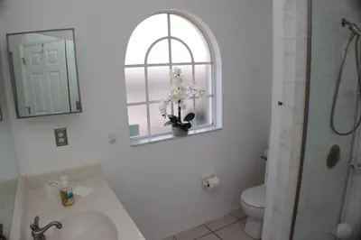 a bathroom with a sink and a toilet and a window at 4813 Pliny Court in Kissimmee