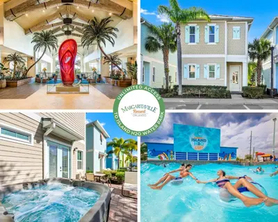 a collage of photos with a swimming pool and a house at Tropical Cottage With Hot Tub Near Disney With Margaritaville Resort And Island H20 Waterpark Access - 8040Dr in Orlando