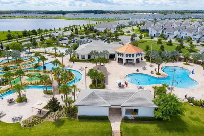 an aerial view of the water park at the resort at Townhome 4Q c/ Piscina Privativa no Storey Lake in Kissimmee