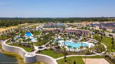 an aerial view of a resort with a pool at Ev1810 - Solara Galaxy Villa in Orlando