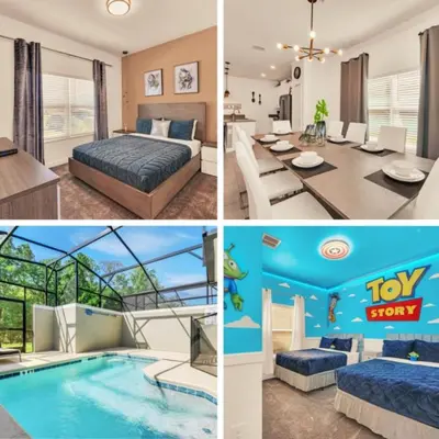 a collage of three pictures of a bedroom and a room at Ev2529 - Grand Orchid Retreat in Kissimmee