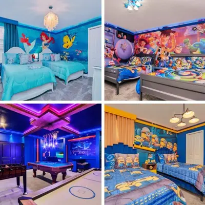 a collage of four pictures of a bedroom at Ev4568 - Storey Oasis in Kissimmee