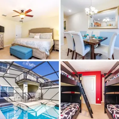 a collage of photos of a room with a bed and a bedroom at Ev4796 - Palm Bay Retreat in Kissimmee