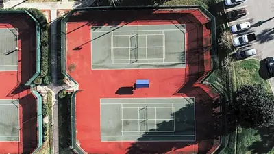 an overhead view of a red building with white windows at Orange Lake Vacation Time in Orlando
