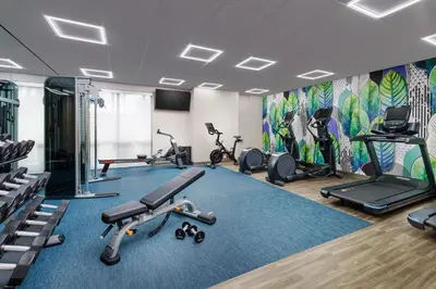 a gym with treadmills ellipticals and exercise bikes at Hyatt Place across from Universal Orlando Resort in Orlando
