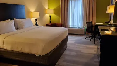 a hotel room with a large bed and a desk at Holiday Inn Express-International Drive by IHG in Orlando