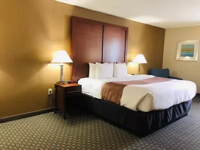 a hotel room with a large bed and two lamps at Quality Inn & Suites Heritage Park in Kissimmee