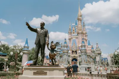 a statue of a man in front of the disney castle at 5048 Viz Cay in Orlando
