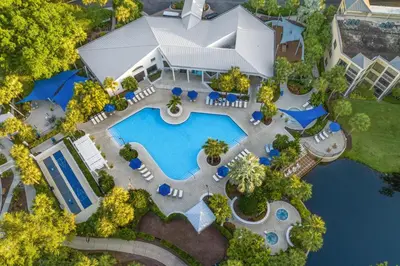 an aerial view of a house with a swimming pool at Marriott's Royal Palms in Orlando