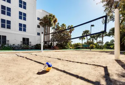 a soccer ball sitting in front of a goal at Embassy Suites by Hilton Orlando Lake Buena Vista Resort in Orlando