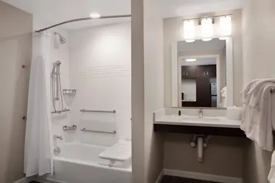 a bathroom with a sink and a toilet and a mirror at TownePlace Suites by Marriott Orlando Theme Parks Lake Buena Vista in Orlando