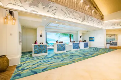 a large lobby with a floor with a painting on the wall at Margaritaville Resort Orlando with H2O Waterpark in Kissimmee