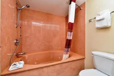 a bathroom with a tub and a toilet at Red Roof Inn Orlando South - Florida Mall in Orlando