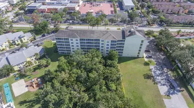 an overhead view of a large building with a park at Barefoot Suite in Orlando