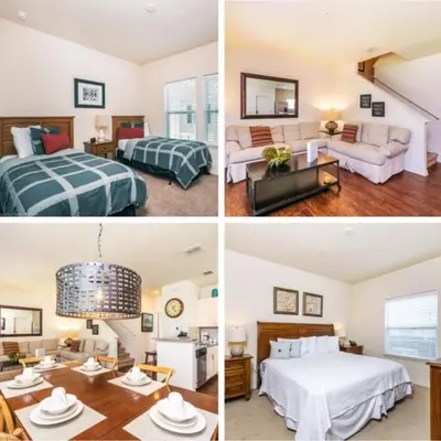 four different pictures of a bedroom and a living room at Lucaya Village Resort Townhome Unit 14 Townhouse in Orlando