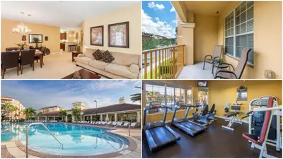 a collage of pictures of a house with a swimming pool at Merlyns Magic Condo - closer to Disney in Orlando