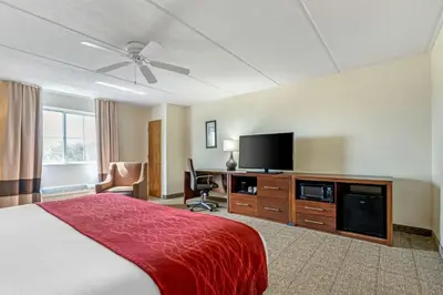 a hotel room with a bed and a flat screen tv at Comfort Inn Kissimmee-Lake Buena Vista South in Kissimmee