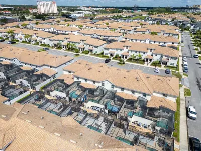 an overhead view of a residential neighborhood with houses at Renewed Luxury Townhouse with private pool in Kissimmee