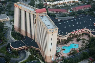 an overhead view of a large building with a pool at Rosen Centre Hotel Orlando Convention Center in Orlando