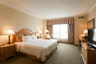 a hotel room with a bed and a television at Monumental Hotel Orlando in Orlando